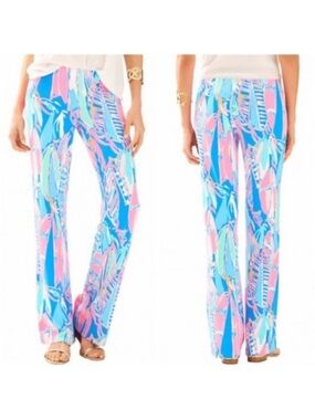 Lilly Pulitzer Georgia May Palazzo pull on wide leg Pants Bay Blue Out To Sea S